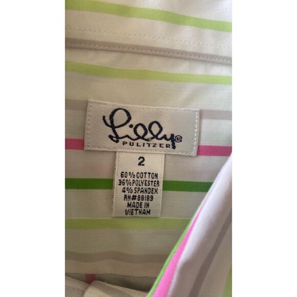 Lilly Pulitzer White Label White Pastel Green Pink Striped Button Up Size 2 - Picture 3 of 5
